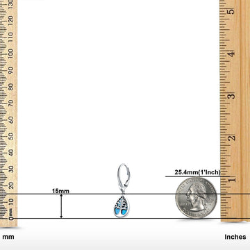 Tree of Life Dangling Leverback Earrings Lab Created Blue Opal 925 Sterling Silver (15mm)